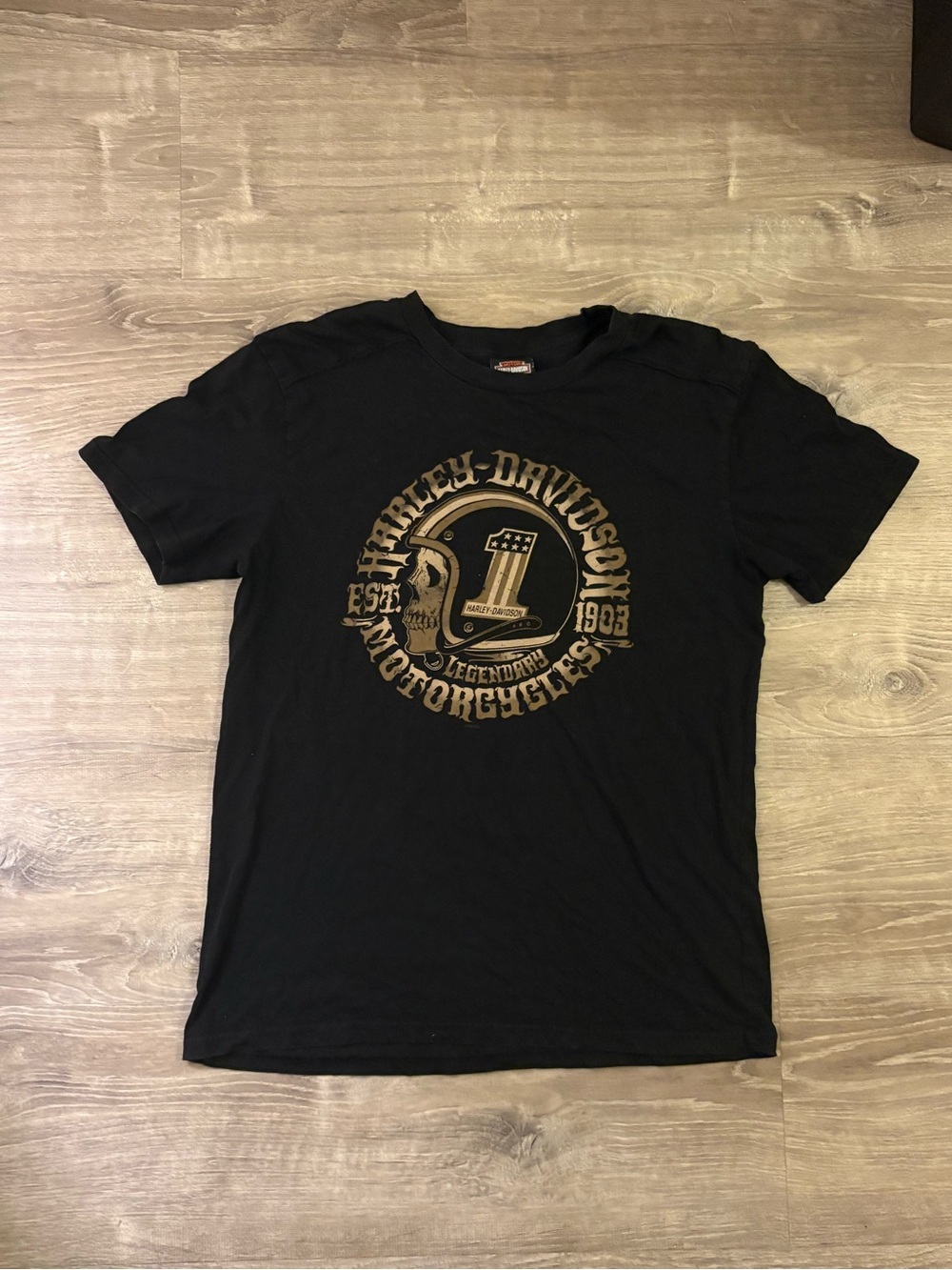 Harley-Davidson Black Tee with Gold Crest Graphic